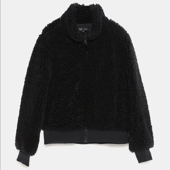 NWT Zara Black Fleece Sherpa Bomber High Collar SZ SMALL - Picture 5 of 13